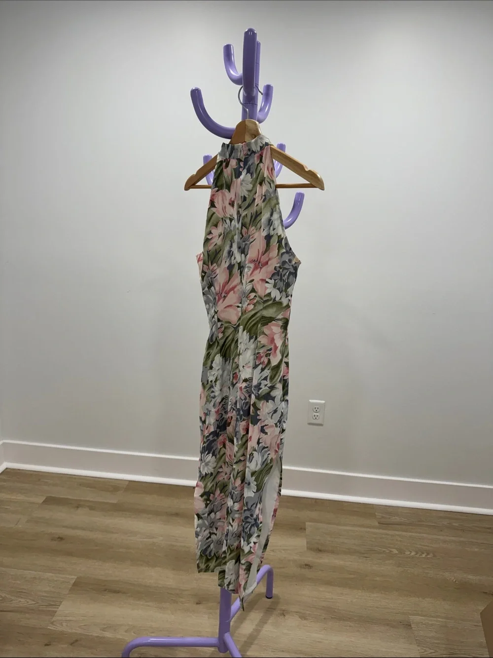 Floral Halter Maxi Dress in Pink, Green & Navy